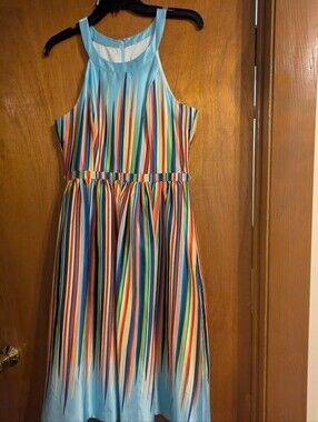 ModCloth Sky Blue Multicolor Striped Halter Dress